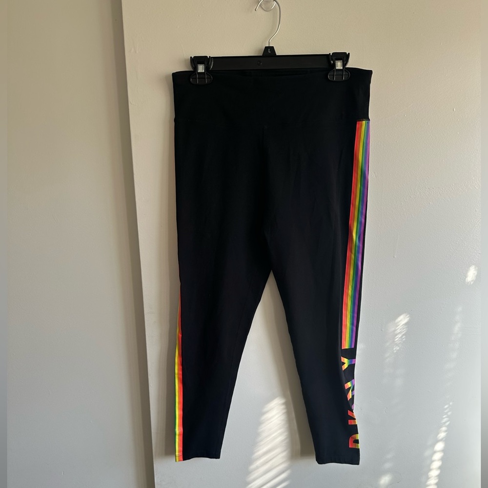 DKNY Black Leggings with Vibrant Stripe